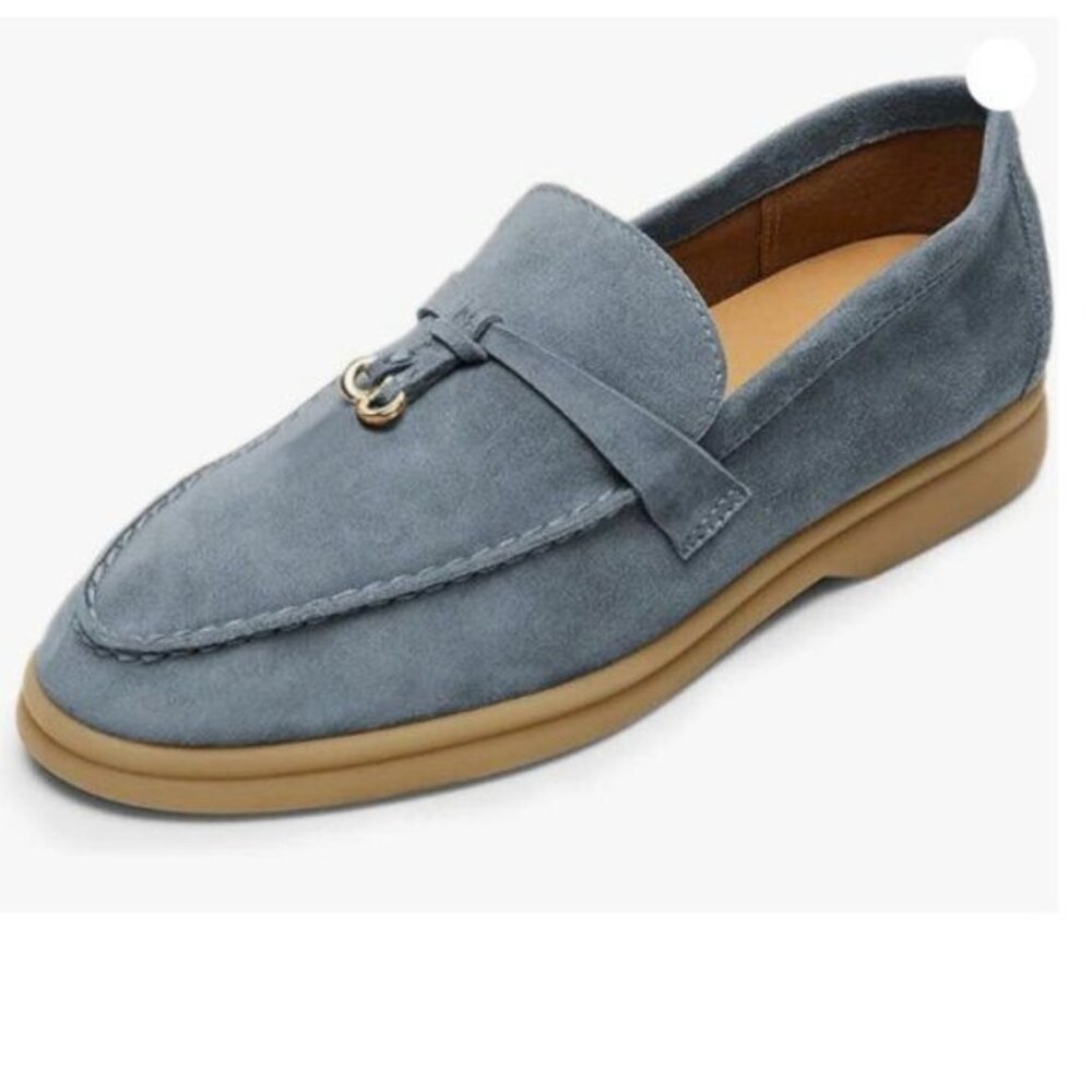 Milooey shoes Women's Round Toe Flat Loafers Comfort Slip On Moccasins Blue